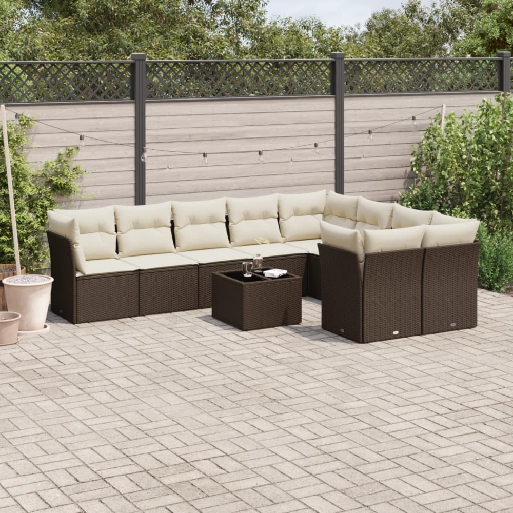 vidaXL 10-tlg. Garten-Sofagarnitur mit Kissen Braun Poly Rattan 3218183 Bild 1