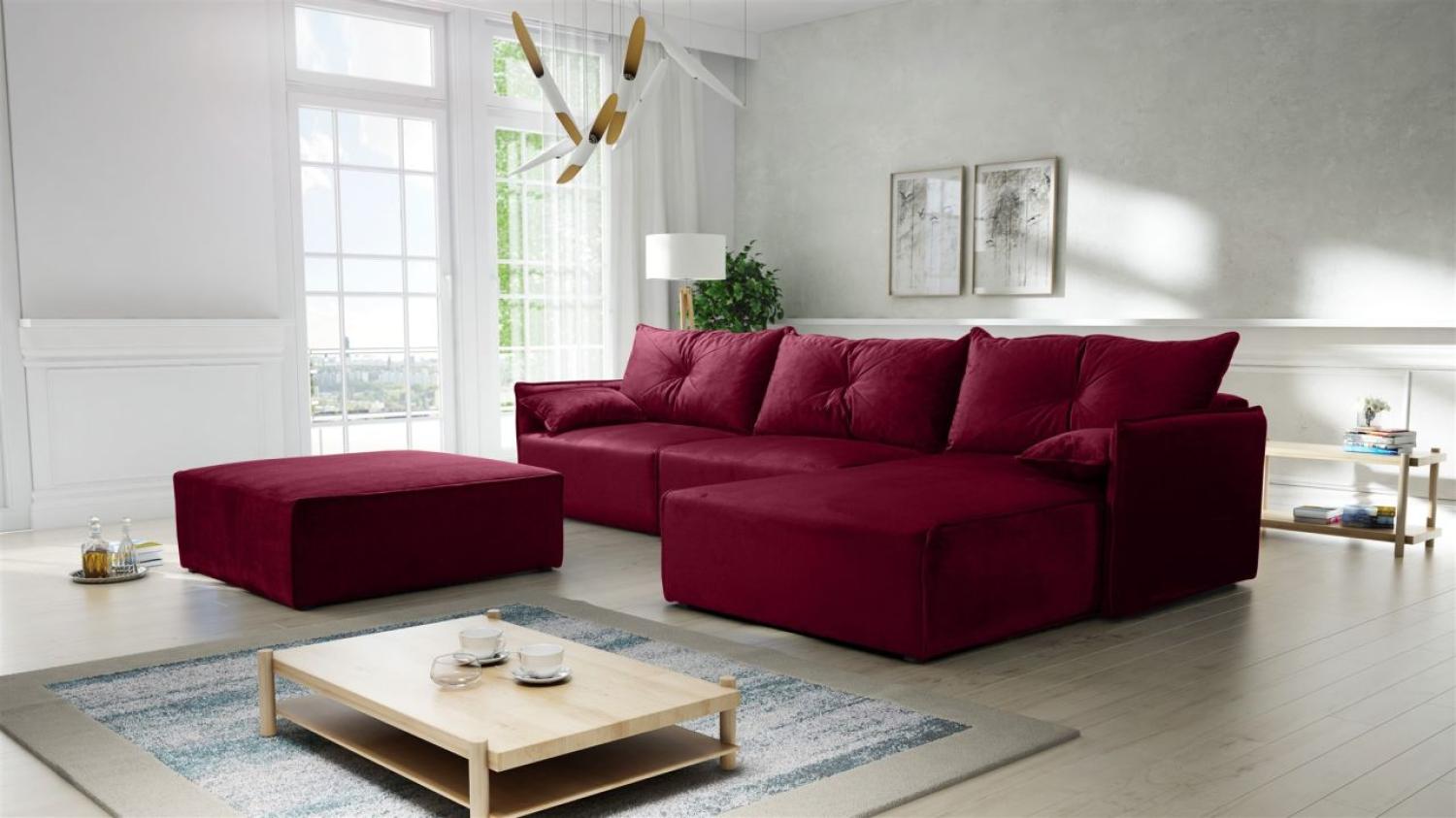 Ecksofa mit Schlaffunktion HUNTER in Royal Bordeauxrot Ottomane Rechts inkl. Hocker Bild 1