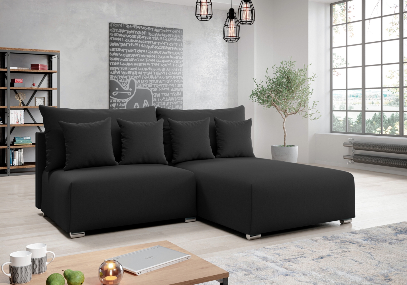 AX LIVING Ecksofa mit Schlaffunktion Ederra 208 cm breit – dunkelgrau R Bild 1