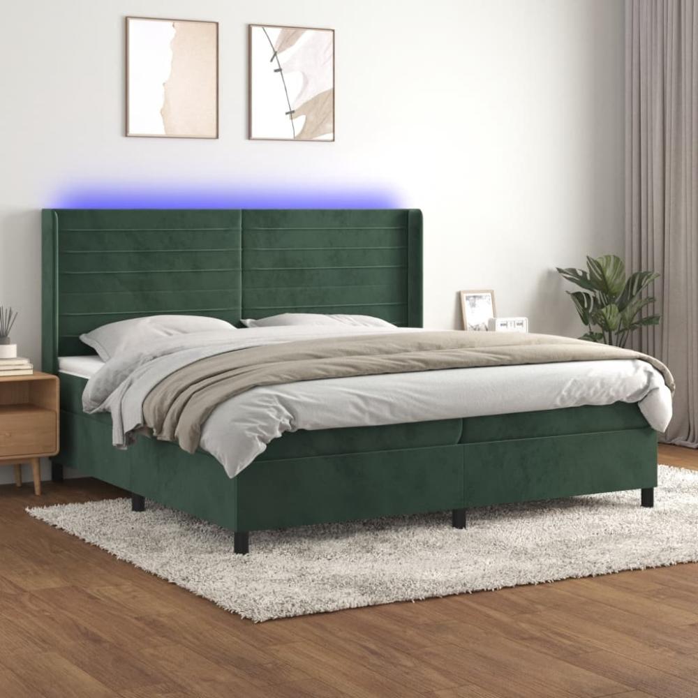 vidaXL Boxspringbett mit Matratze & LED Dunkelgrün 200x200 cm Samt, Härtegrad: H2 [3139646] Bild 1