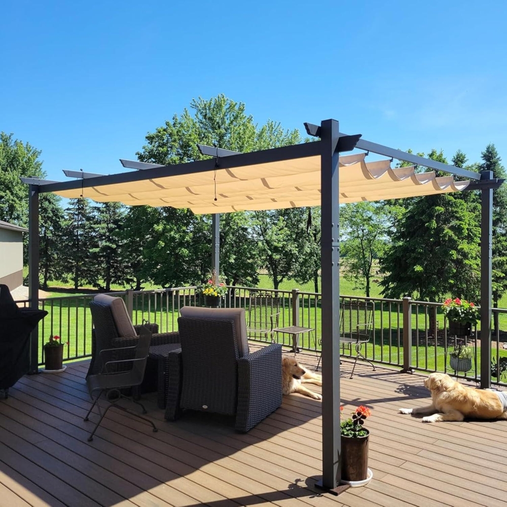 PURPLE LEAF Pergola Aluminium 3.3x4m Wasserdicht Stabil Gartenpavillon Beige Bild 1