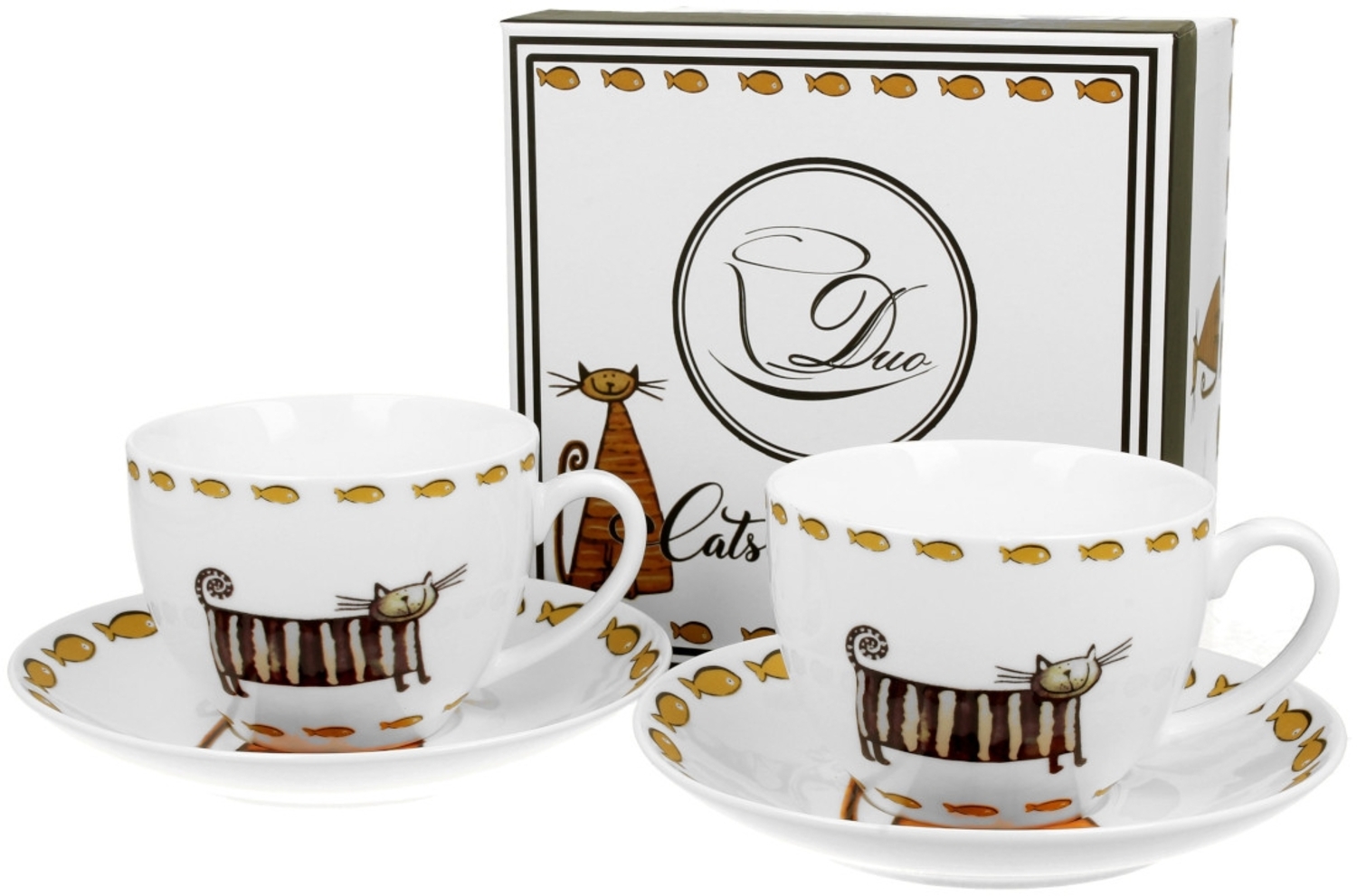 DUO ANIMALS 2er-Set Tassen 280 ml CLASSIC CATS mit Untertassen, New Bone China Porzellan Bild 1