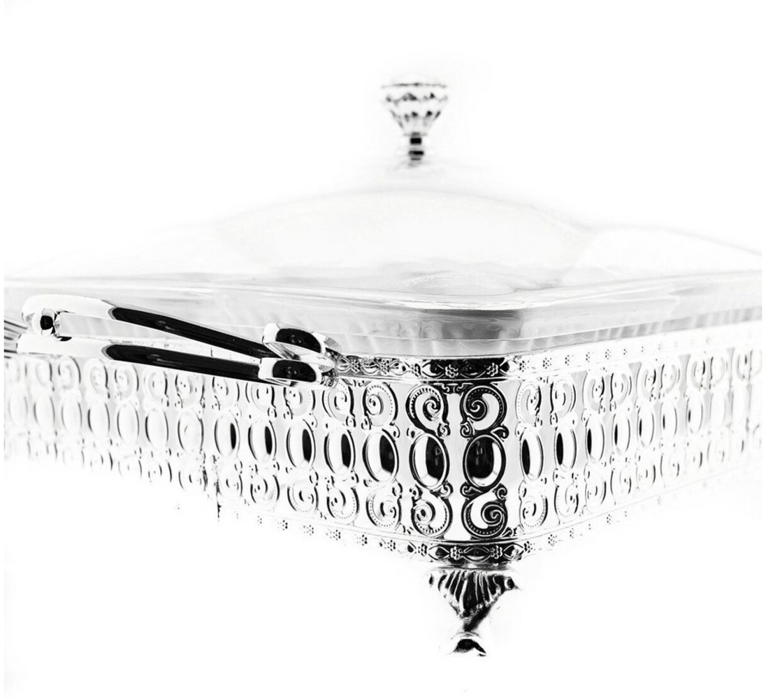 Servier Schalen Set Servierschüssel mit 4 Dipschalen mit Griff und Deckel Silber Eckig Bild 1