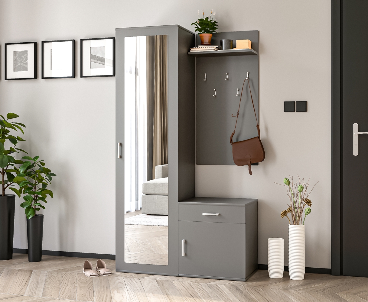 AX LIVING Flurgarderobe Grau Magnola 100cm Breite, modernes Design & Stauraum Bild 1