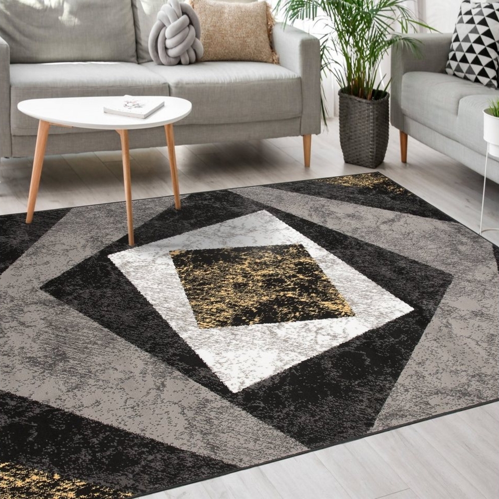 Mazovia Designteppich Modern Teppich Kurzflor Wohnzimmerteppich Robust und pflegeleicht GRAU, 80 x 150 cm, Fußbodenheizung,Allergiker geeignet,Farbecht,Pflegeleicht,Geometrisch Bild 1