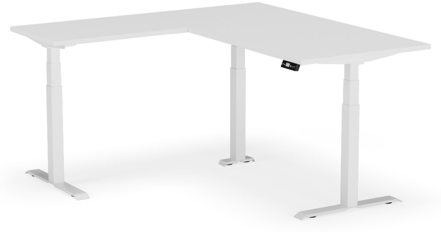 elektrisch höhenverstellbarer Schreibtisch L-SHAPE 180 x 170 x 60 - 90 cm - Gestell Weiss, Platte Weiss Bild 1