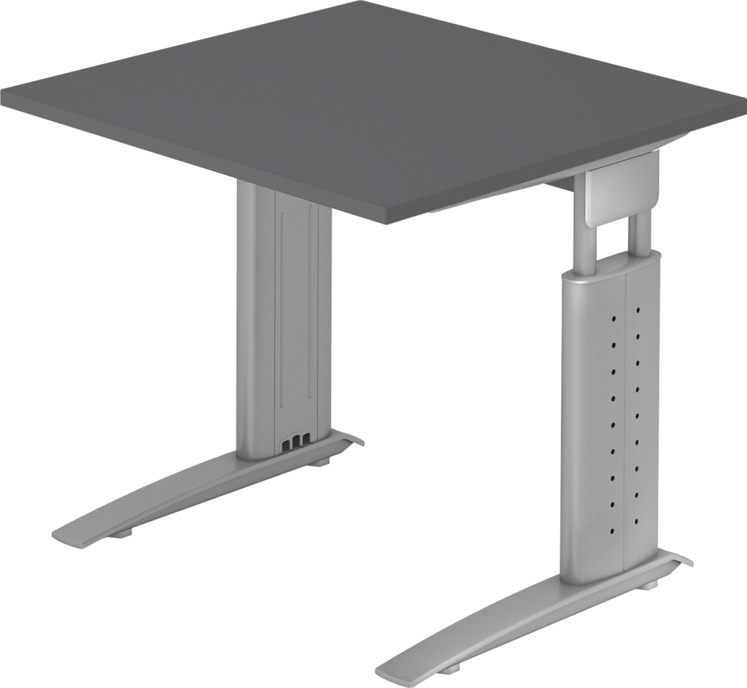 bümö höhenverstellbarer Schreibtisch U-Serie 80x80 cm in graphit, Gestell in Silber - PC Tisch klein für's Büro manuell höhenverstellbar, Computertisch verstellbar, US-08-G-S Bild 1