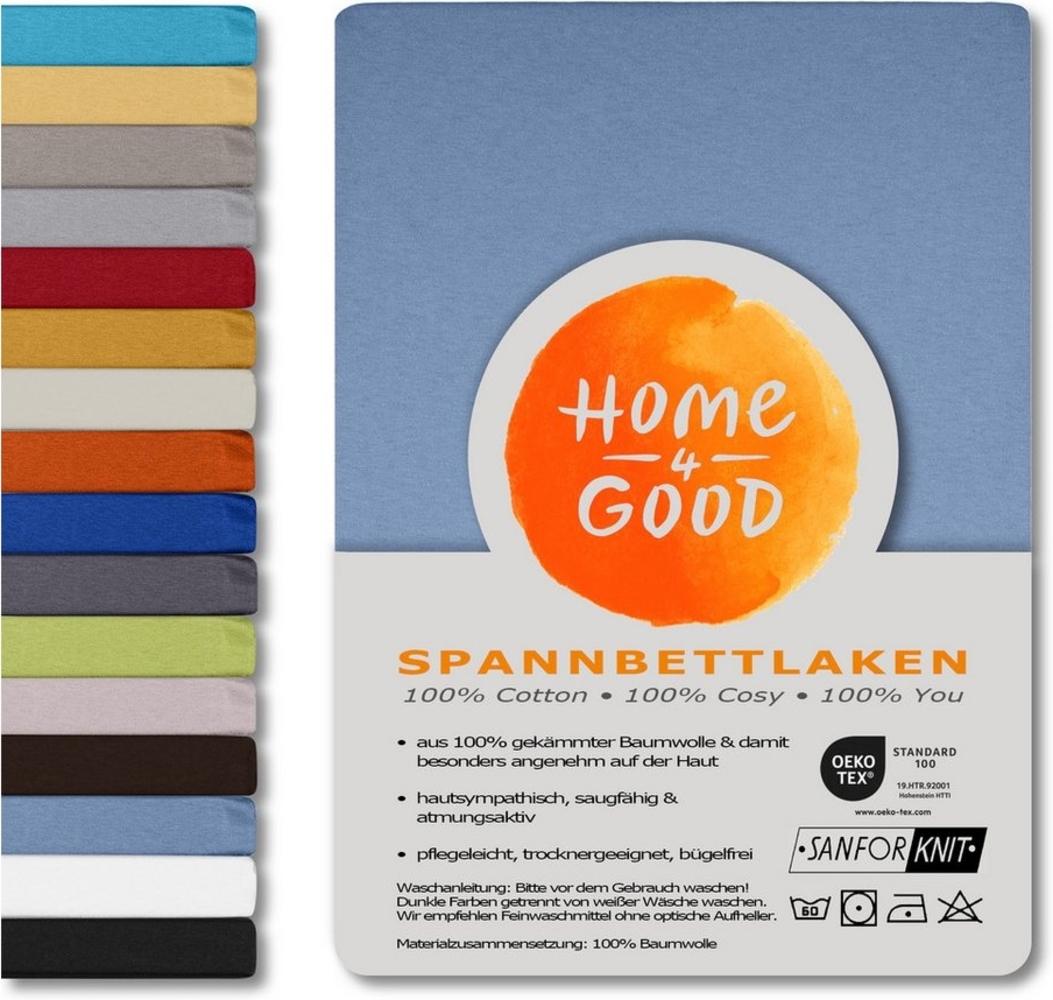 home4good Spannbettlaken viele Größen, viele Farben, 100% Baumwolle, OEKO-TEX 100, Jersey, Baumwolle, Gummizug: rundum, (1 Stück), 200x200 cm Bettlaken Spannbetttuch bis 25 cm Höhe - Hellblau Bild 1