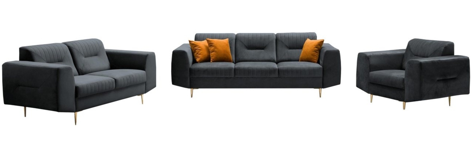 Beautysofa Polstergarnitur VENEZIA Die Lieferung beinhaltet Beiträge zur Wohnung, (Sessel + 2-Sitzer Sofa + 3-Sitzer Sofa im modernes Design), mit Metallbeine, Couchgarnituren aus Velours Bild 1