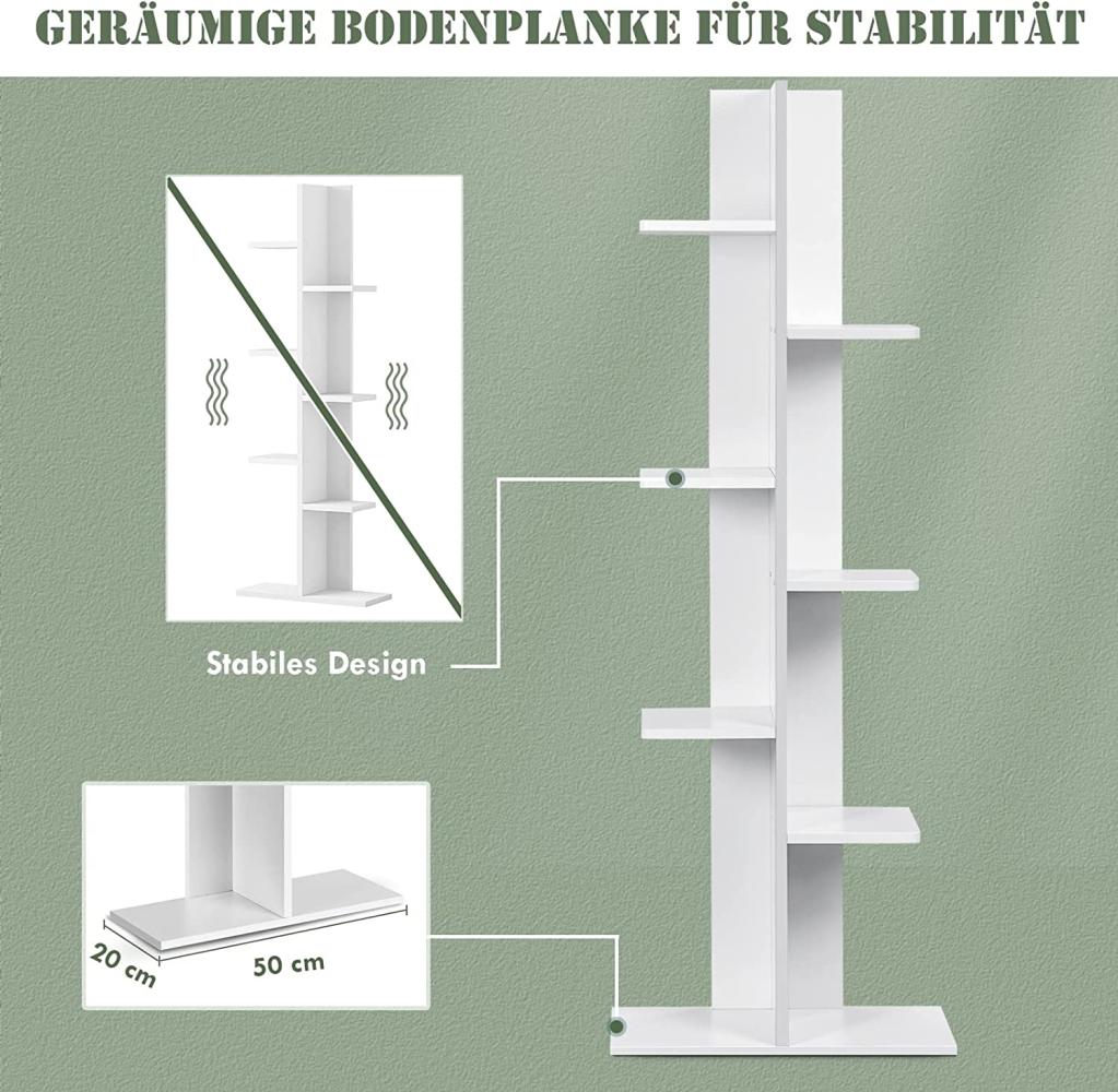 COSTWAY Bücherregal mit 7 Ablagen, Standregal Ecke, Büroregal freistehend, Aktenregal Wandregal, Dekoregal für Präsentation & Bücher, Raumteiler für Schlafzimmer & Wohnzimmer & Büro (Weiß) Bild 1