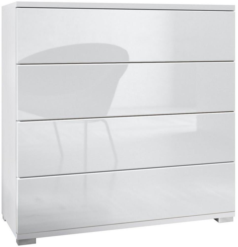 Vladon Kommode Pavos V3 (Sideboard, mit 4 Schubladen), Weiß matt/Weiß Hochglanz (76 x 76 x 35 cm) Bild 1