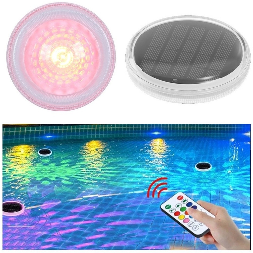 QUBEBU Pool-Lampe LED Poolbeleuchtung, 2x Unterwasser Licht mit Fernbedienung Partylicht, LED fest integriert, IP67 Wasserdicht Poolleuchte Solar mit Fernbedienung, 2Stk, Unterwasser RGB Pool Scheinwerfer Auf Dem Wasser Treiben, 2 Stück Bild 1
