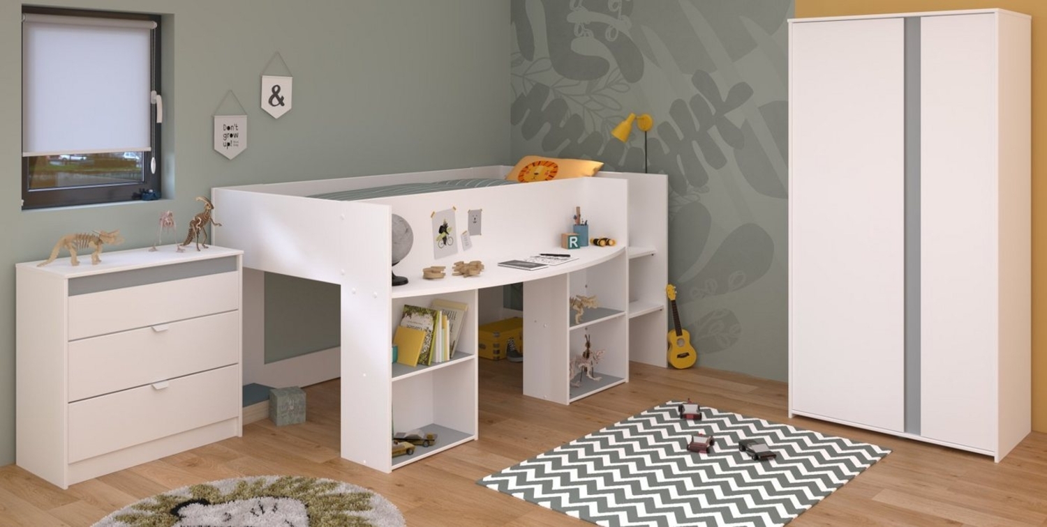 Parisot Jugendzimmer-Set Pirouette, (Komplett mit Hochbett (90x200), Kommode und Kleiderschrank), kein extra Lattenrost erforderlich Bild 1