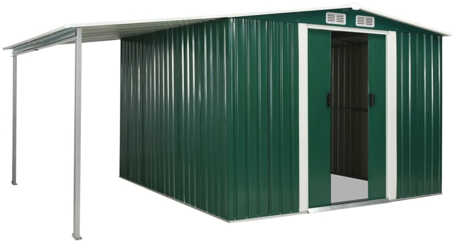 vidaXL Gerätehaus mit Schiebetüren Grün 386×259×178 cm Stahl 144031 Bild 1