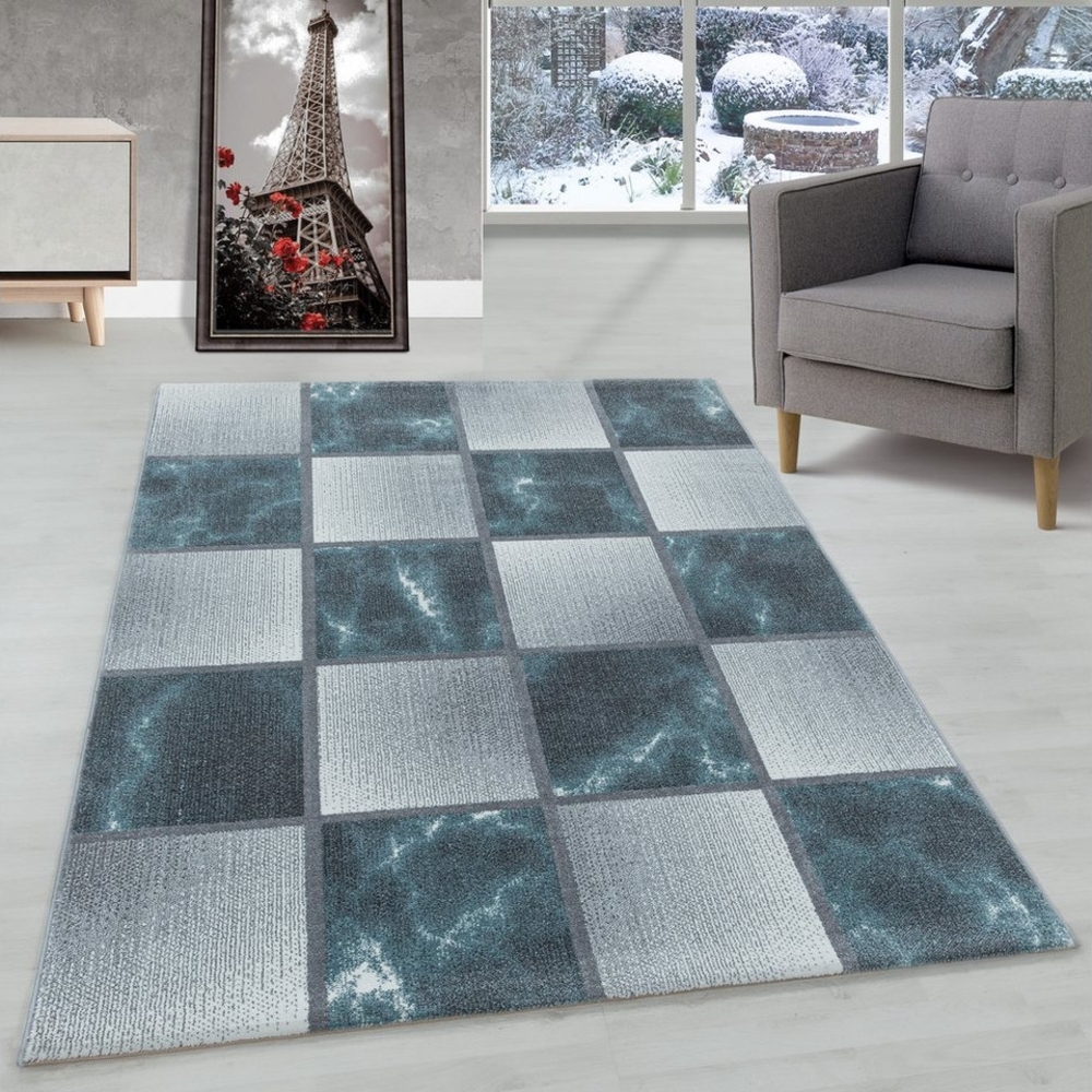 Carpettex Frisé-Teppich Kariert Design, Läufer, Höhe: 8 mm, Modern Kurzflor Teppich Wohnzimmer Kariert Design verschidene größen Bild 1