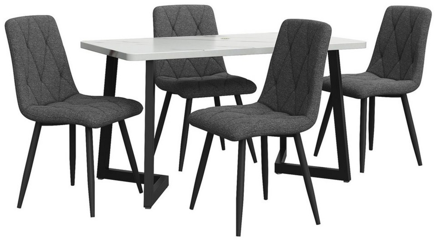 i@home Essgruppe 117×68cm Esstisch mit 4 Stühlen, (Rechteckiger Esstisch Moderner Küchentisch Set, Set, 5-tlg, für 4 Personen), Esszimmerstuhl Dunkelgrau Twill Leinentuch Küchenstuhl Bild 1