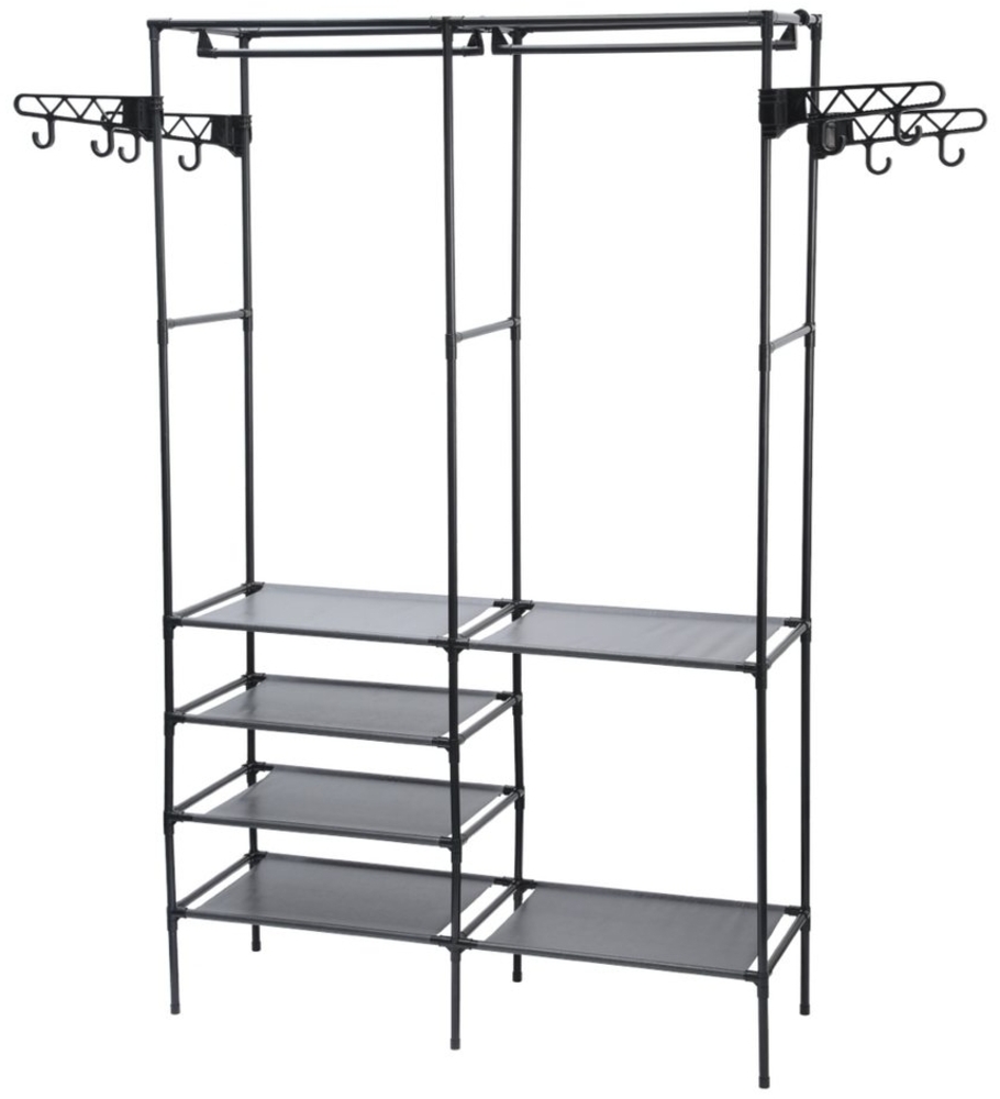 kehot Kleiderständer 3-in-1 Kleiderständer mit 2 Ablagen, Kleiderständer mit Schuhablage, Kleiderstange aus Metall, Platzsparender Ständer für Schlafzimmer,Flur Bild 1