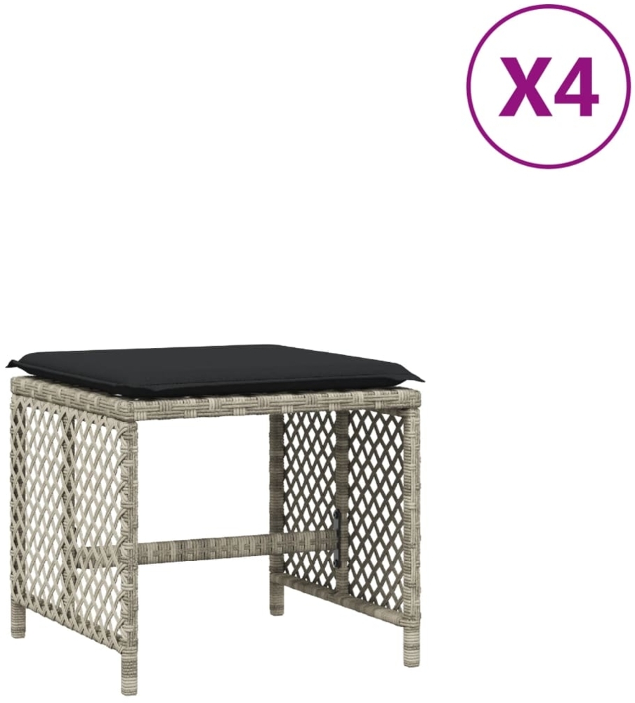 vidaXL Gartenhocker mit Kissen 4 Stk. Hellgrau 41x41x36 cm Poly Rattan 365053 Bild 1