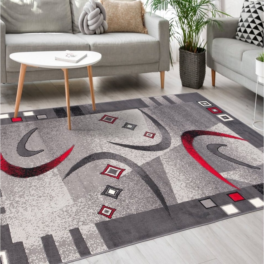 Mazovia Designteppich Modern Teppich Kurzflor Wohnzimmerteppich Robust und pflegeleicht GRAU, 60 x 100 cm, Fußbodenheizung,Allergiker geeignet,Farbecht,Pflegeleicht,Geometrisch Bild 1