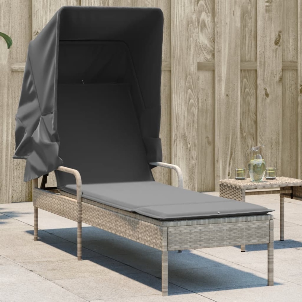 vidaXL Sonnenliege mit Dach Hellgrau Poly Rattan 368193 Bild 1