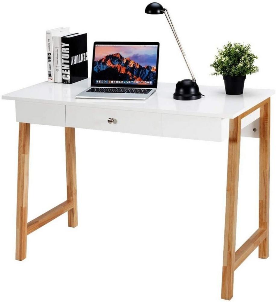 COSTWAY Schreibtisch mit Schublade, Computertisch Kautschuk Tischbeine, Schminktisch Bürotisch für Büro und Arbeitszimmer 106x50x75,5cm Bild 1