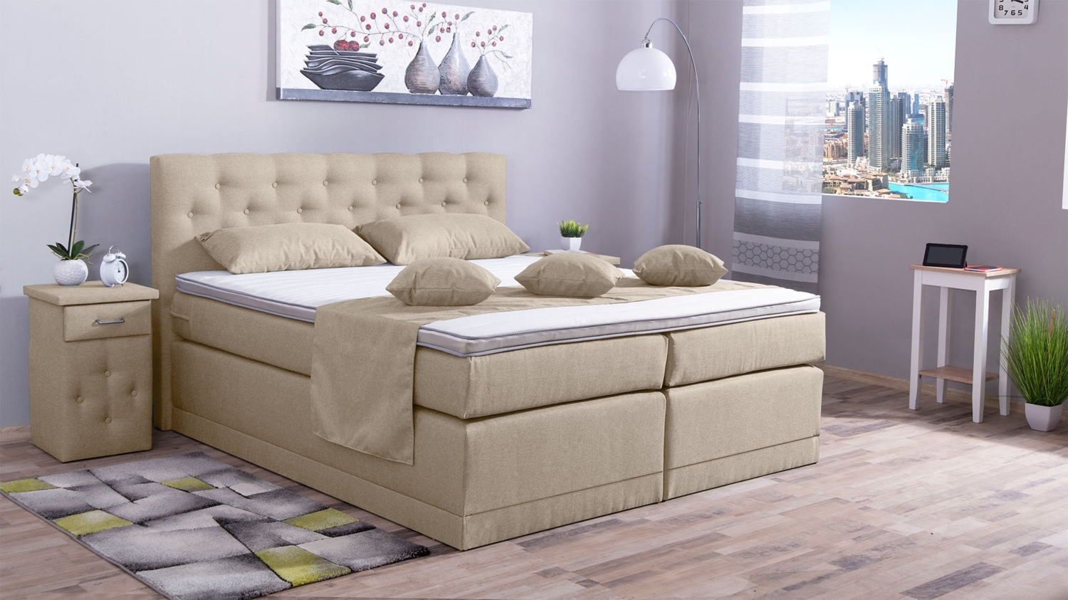Meisterbetten Boxspringbett Babo 120x220 in WT-Beige, Matratzenbezug Nano, Komfortschaum-Topper Bild 1