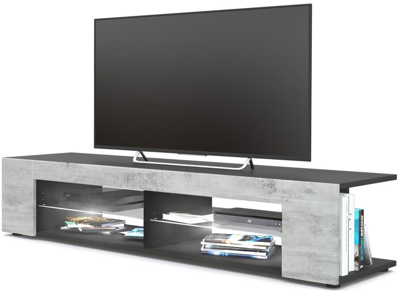 Vladon Lowboard Movie, TV-Kommode mit 4 offenen Fächern und Zierleisten, Schwarz matt/Beton Oxid-Optik, inkl. LED-Beleuchtung weiß (134 x 29 x 39 cm) Bild 1