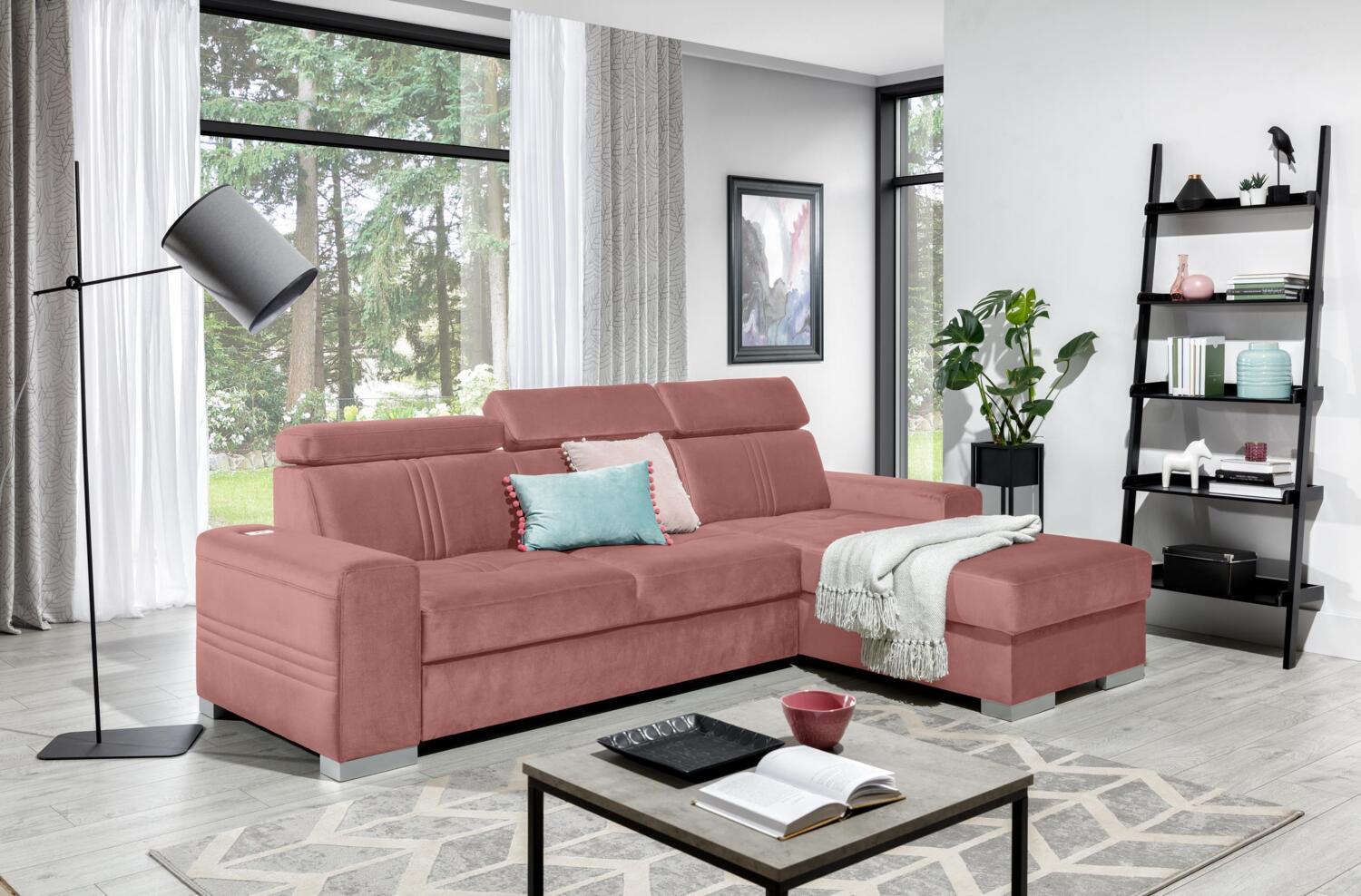 99rooms Neilo Ecksofa Velours ESITO Rosa Rechts mit Bild 1