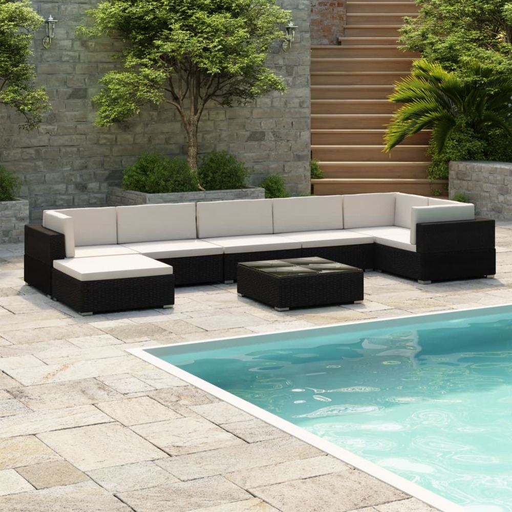 8-tlg. Garten-Lounge-Set mit Auflagen Poly Rattan Schwarz Bild 1