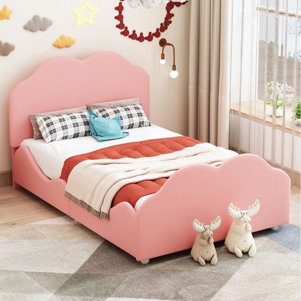 REDOM Kinderbett 90x200 cm Einzelbett Gästebett Kinderbett Bett (mit wolkenförmigem Kopf- und Fußteil, hohes Geländer-Kinderbettgestell), Ohne Matratze Bild 1