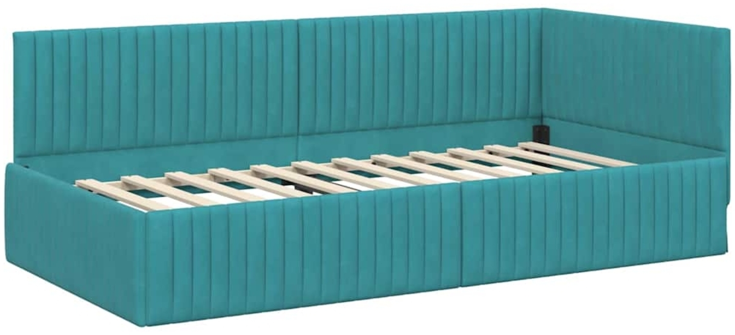 vidaXL Eckbettgestell mit Kopfteil Türkis 100 cm x 200 cm Stoff 42016284 Bild 1