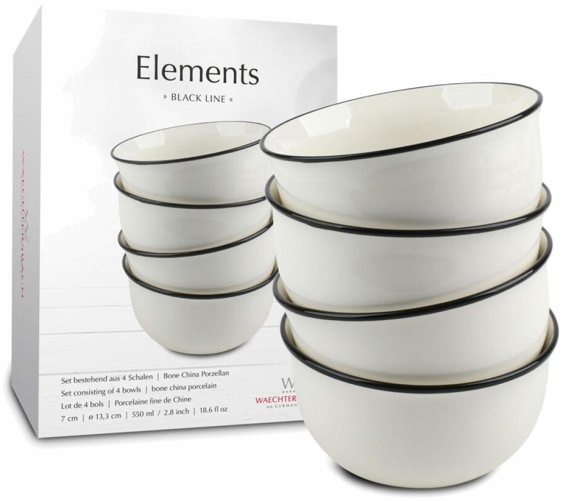 Waechtersbach Müslischale 4er Set im Geschenkkarton Elements - Black Line, Schalenset, New Bone China, weiß, 13 cm, 41 5 972 8000 Bild 1