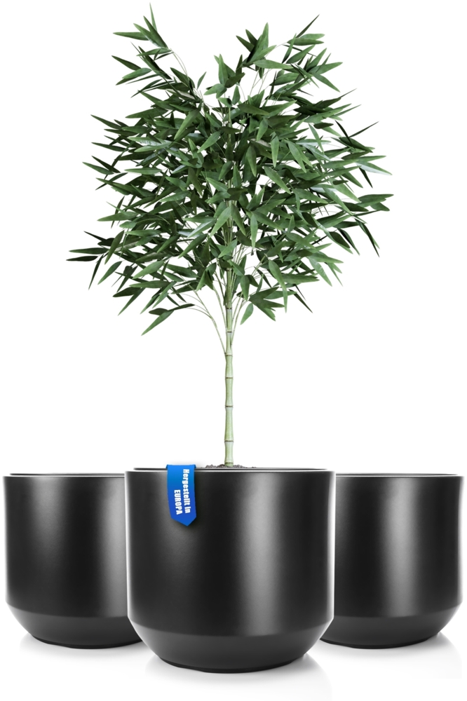 BigDean 3X Blumentopf Style ø 46 cm anthrazit mit herausnehmbaren Innentopf - wetterfester Blumenkübel aus bruchsicherem Kunststoff - Pflanzkübel groß Außen & Innen geeignet Bild 1