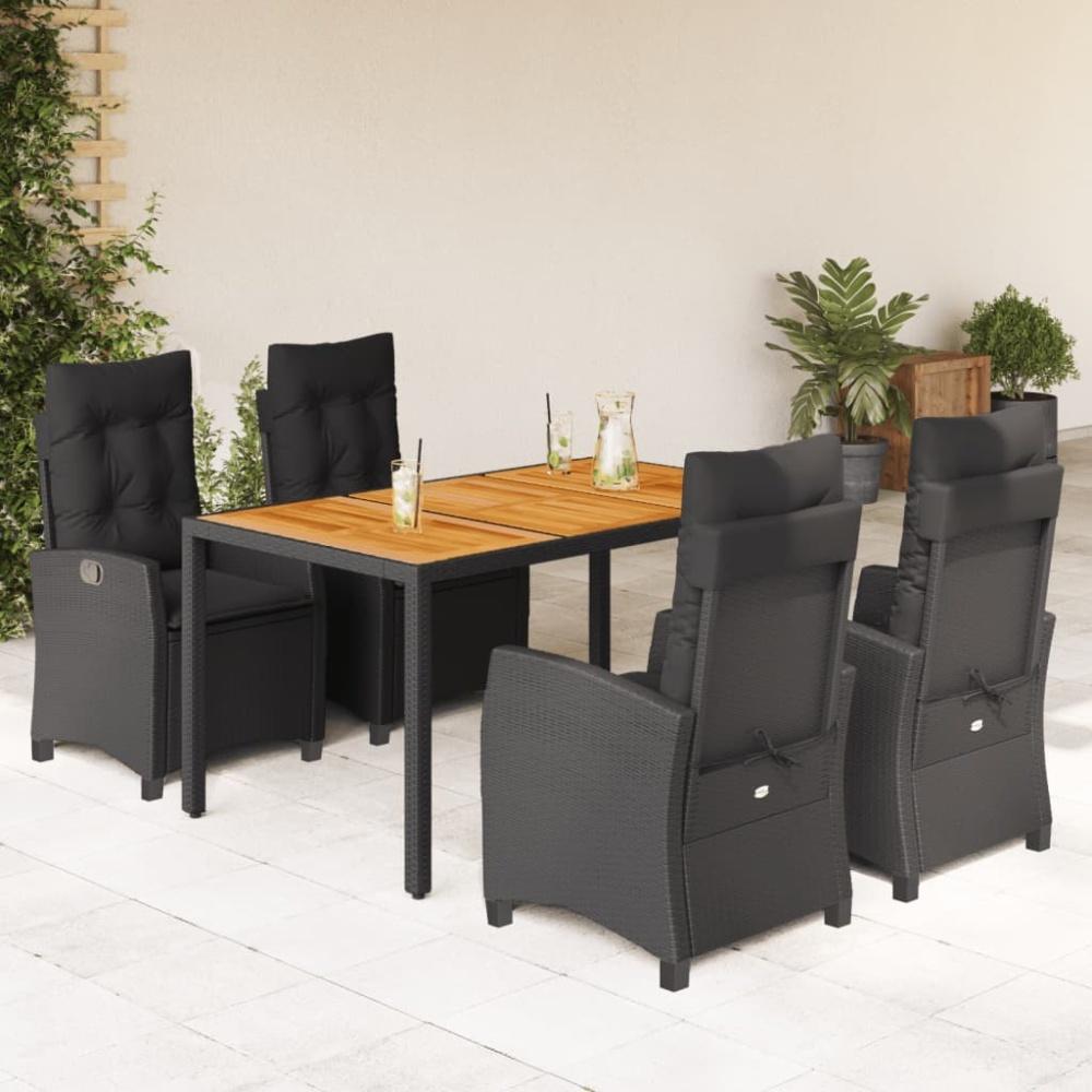 vidaXL 5-tlg. Garten-Essgruppe mit Kissen Schwarz Poly Rattan 3212665 Bild 1