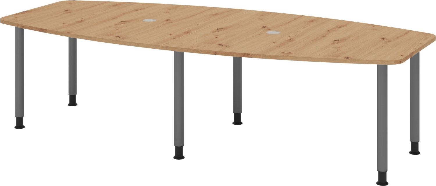 bümö Konferenztisch oval 280x130 cm großer Besprechungstisch in Asteiche, Besprechungstisch mit Gestell in graphit, Meetingtisch für 10 Personen, XXL-Tisch für Besprechungsraum & Meeting, KT28C-R-G Bild 1