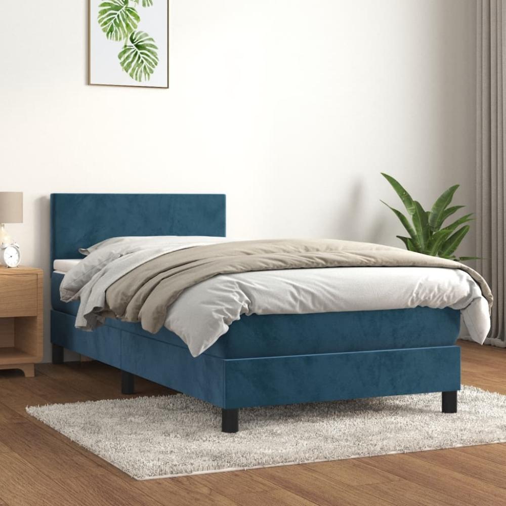 vidaXL Boxspringbett mit Matratze Dunkelblau 90x190 cm Samt 3141159 Bild 1