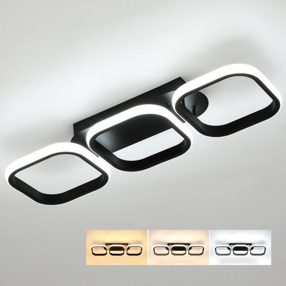 LETGOSPT Deckenleuchte LED Deckenleuchte, Kreative 3 Ringe Deckenlampe Schwarz Wandlampe 53cm, LED fest integriert, Warmweiß, Neutralweiß, Kaltweiß, 3-Farbige Deckenlampe für Wohnzimmer, Schlafzimmer, Esszimmer, Flur Bild 1