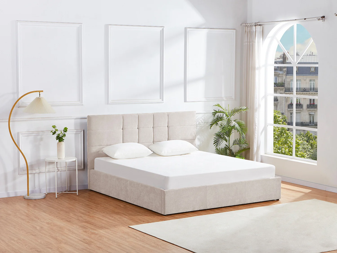 Vente-unique - Bett mit Bettkasten - 200x200 cm - Stoff - Beige - ELIAVA von Pascal Morabito Bild 1