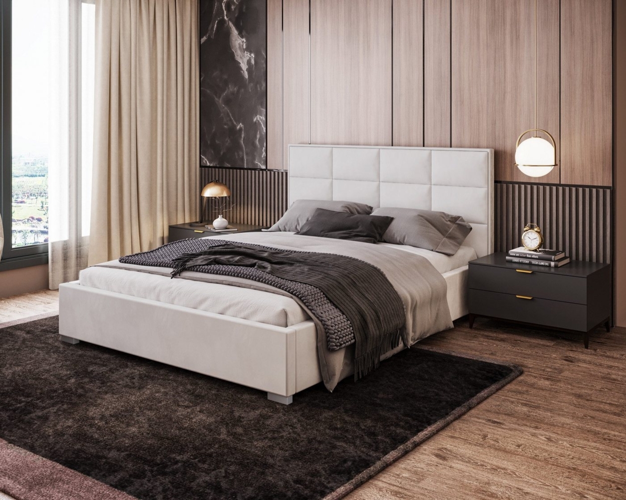 FDM Polsterbett Bettgestell Bettrahmen 120x200, 140x200, 160x200, 180x200cm (MADE IN EU - mit hochwertigem Velours Bezug, Bettrahmen, Bett, Optional mit Matratze bestellbar, mit großen gepolsterten Kopfteil), Mettelrahmen mit hydraulischer Klappfunktio... Bild 1
