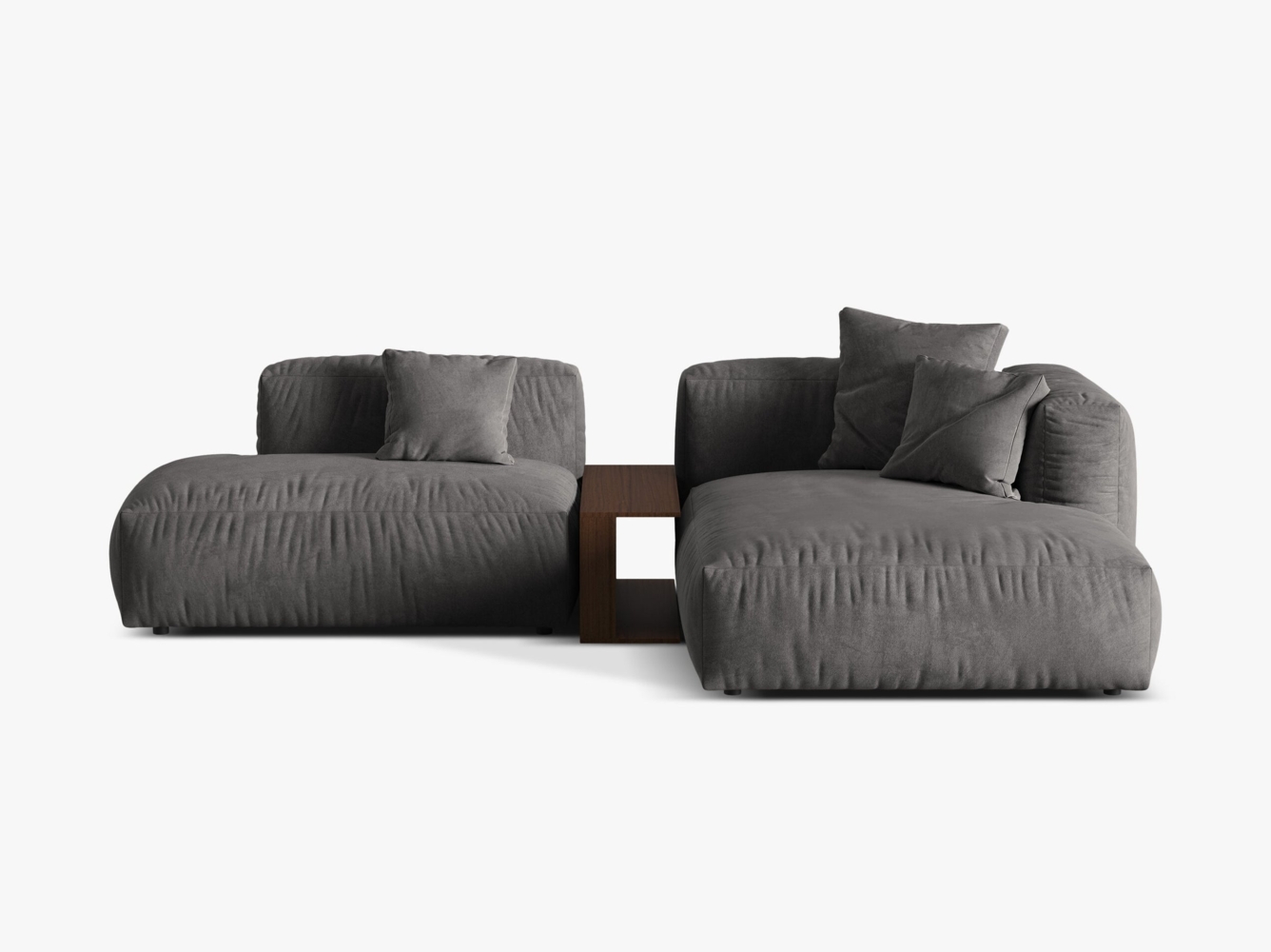 Micadoni Ecksofa Martina 2-Sitzer mit Couchtisch Samt Grau Rechts Bild 1