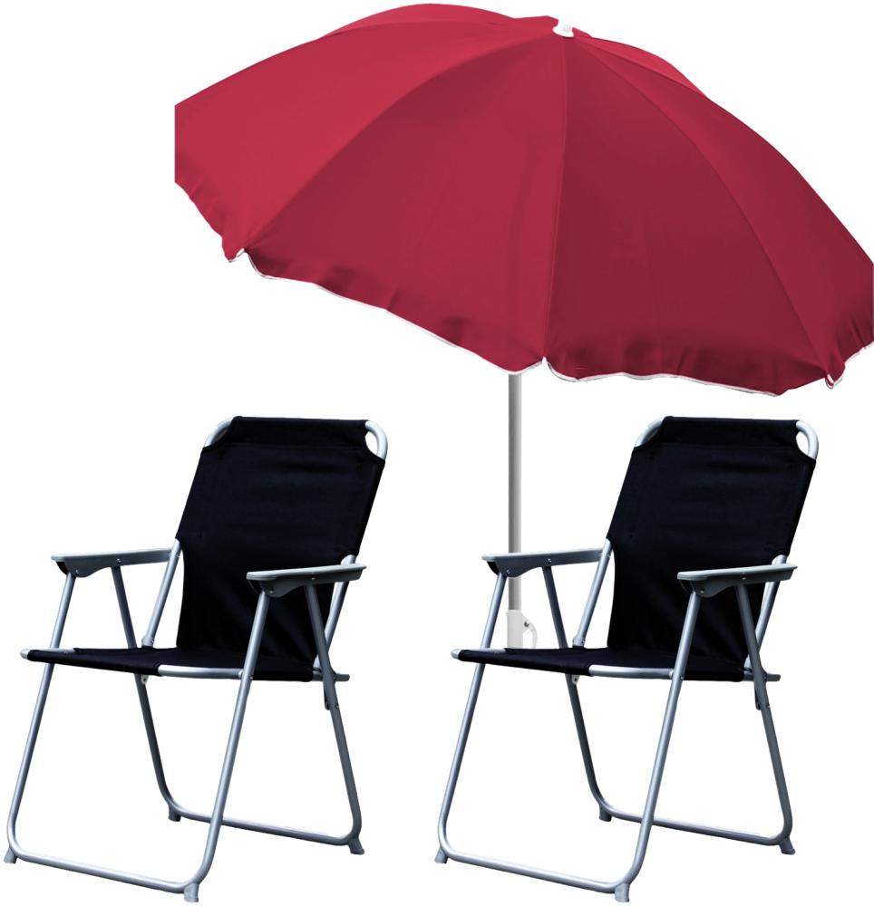 2x Campingstuhl Klappstuhl Schwarz + Sonnenschirm Ø180cm Rot Bild 1