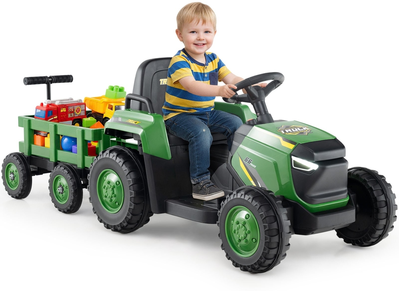 Kinder Rutsch-Traktor Elektrofahrzeug mit abnehmbaren Anhänger & Fernbedienung Rutschauto Dunkelgrün Bild 1