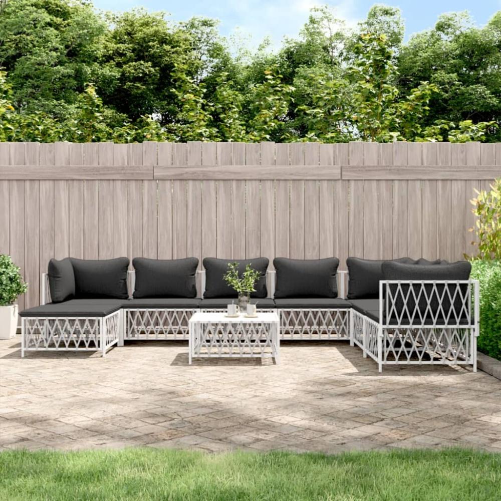 vidaXL 9-tlg. Garten-Lounge-Set mit Kissen Weiß Stahl 3186914 Bild 1