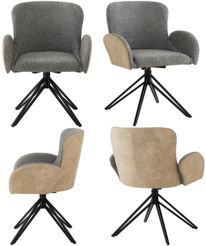 HAUSS SPOLE Esszimmerstuhl 4er mit schwarzen Eisenbeine, ergonomischer 360-Grad-Drehstuhl Grau (4 St) Bild 1