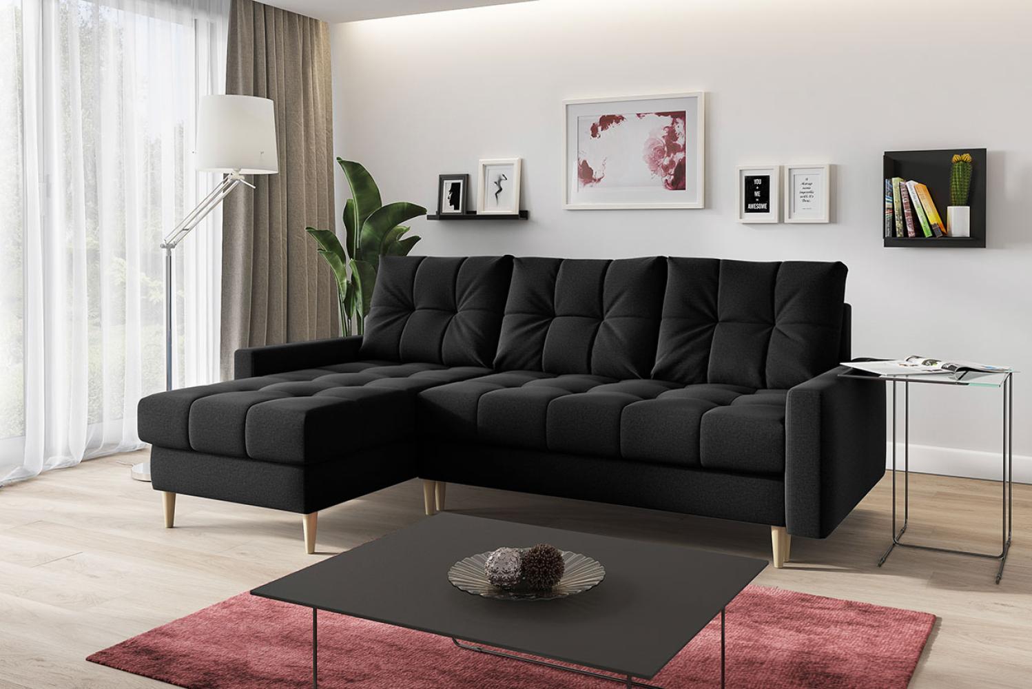 Ecksofa SCANDI L-form Sofa Mit Schlaffunktion Wohnlandschaft Wohnzimmer L Couch - Schwarz Stoff Bild 1