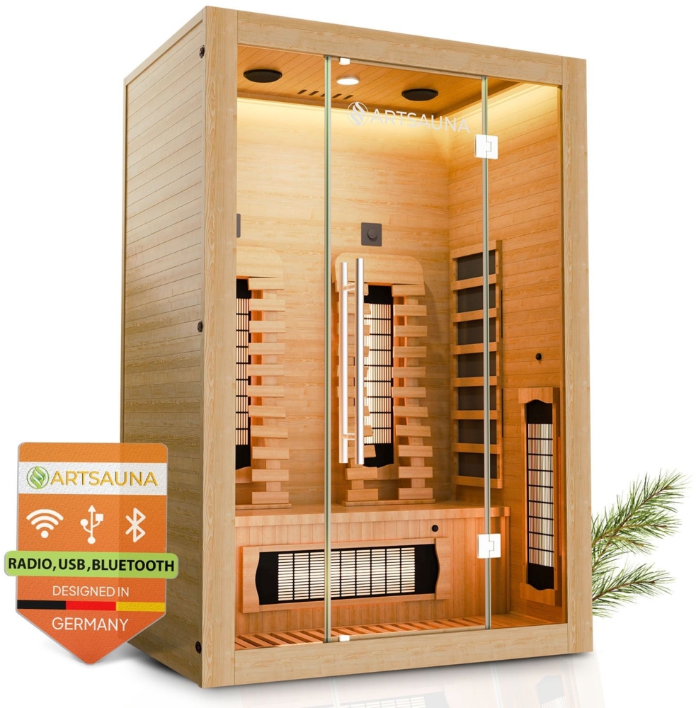 Artsauna Infrarotkabine Kiruna130 Premium mit Vollspektrum- & Flächenstrahler, 2 Person, LED Farblicht & Glastür, Infrarotsauna Sauna Bild 1