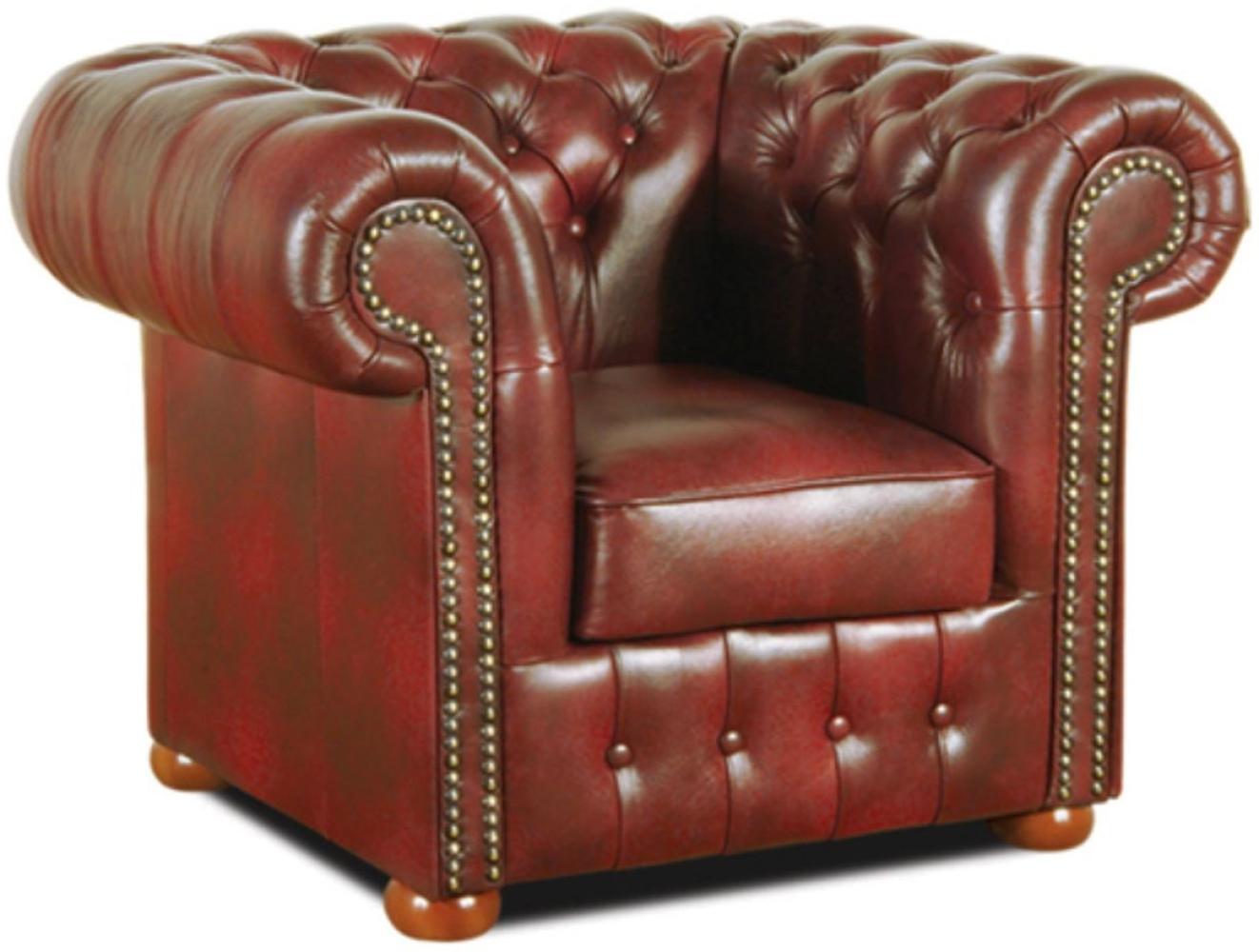 Casa Padrino Chesterfield Echtleder Sessel Weinrot 110 x 90 x H. 78 cm - Luxus Kollektion Bild 1