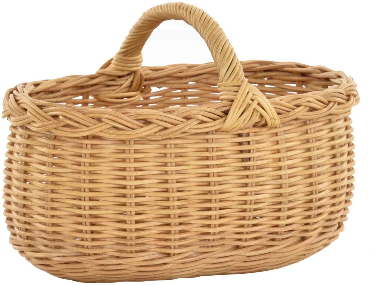Krines Home Flechtkorb Autokorb Einkaufskorb Natur Rattan Trage Auto Korb mit Henkel, Trage-Korb leicht und stabil Bild 1