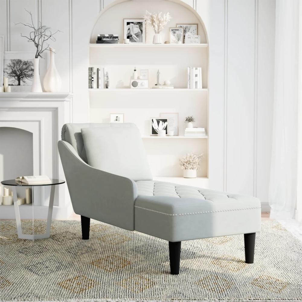 vidaXL Chaiselongue mit Kissen und Rechter Armlehne Hellgrau Samt 4009772 Bild 1