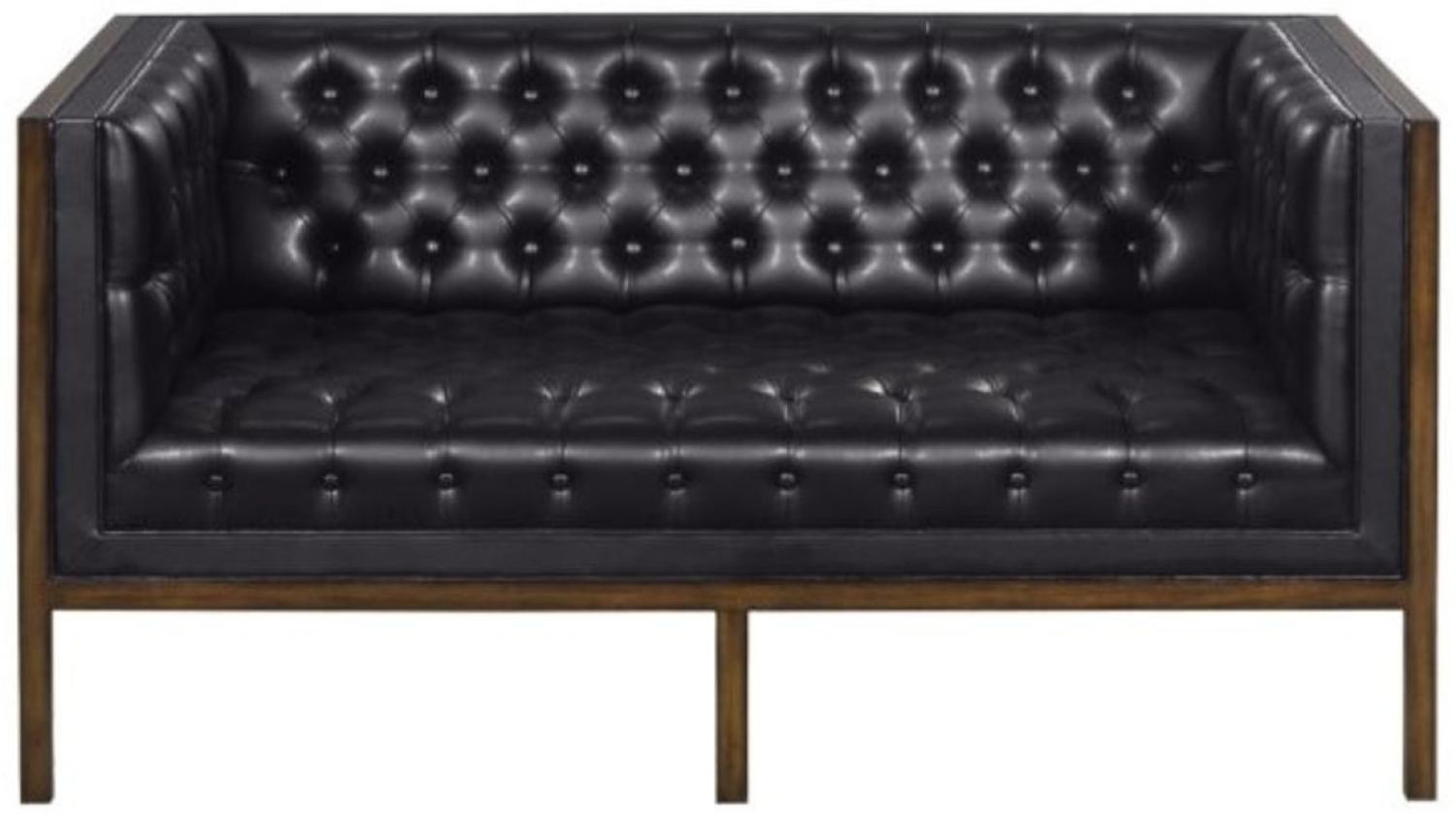 Casa Padrino Chesterfield Echtleder 2-Sitzer Sofa Schwarz / Braun 143 x 78 x H. 71 cm - Hotel Möbel Bild 1